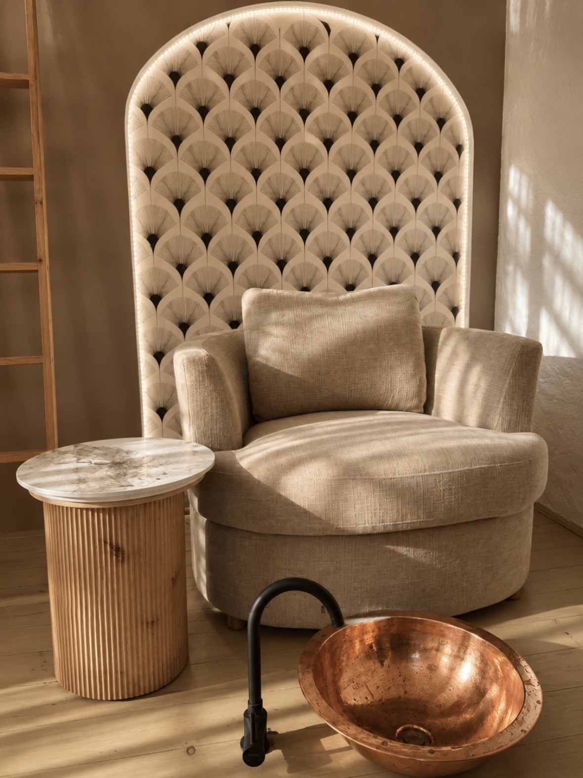 Pedicure chair and copper basin